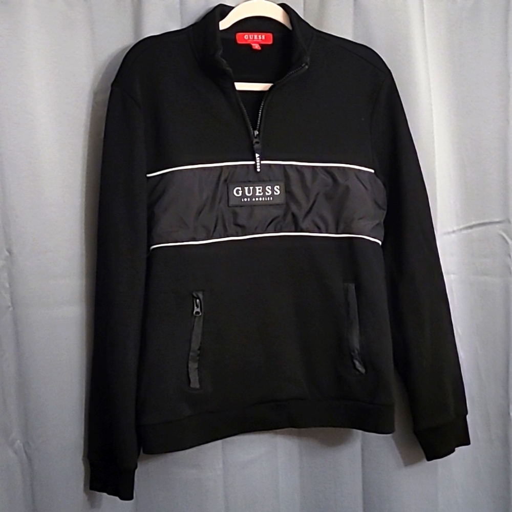 Guess Men's Black Quarter Zip Sweater
